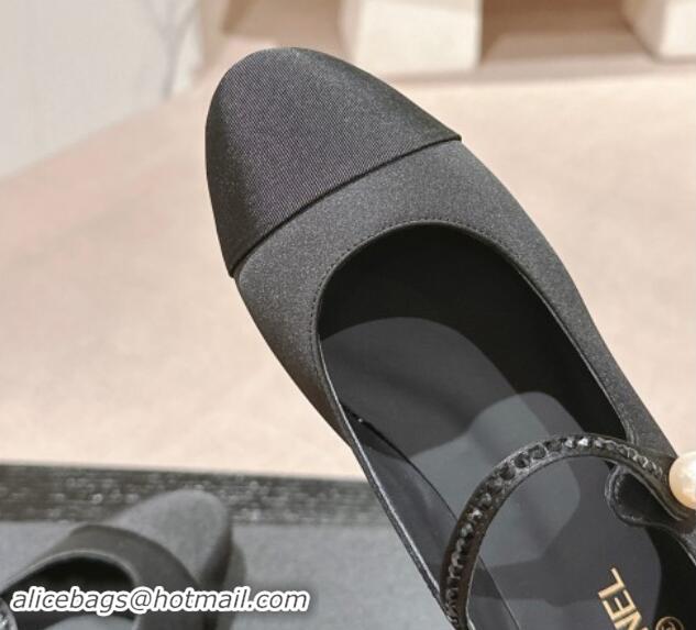 Best Product Chanel Silk Satin & Grosgrain Mary Janes Flat with Strass Black 910145