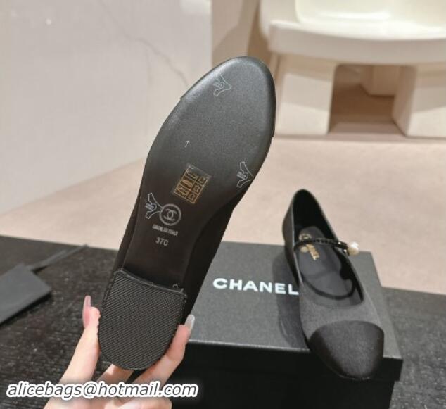 Best Product Chanel Silk Satin & Grosgrain Mary Janes Flat with Strass Black 910145