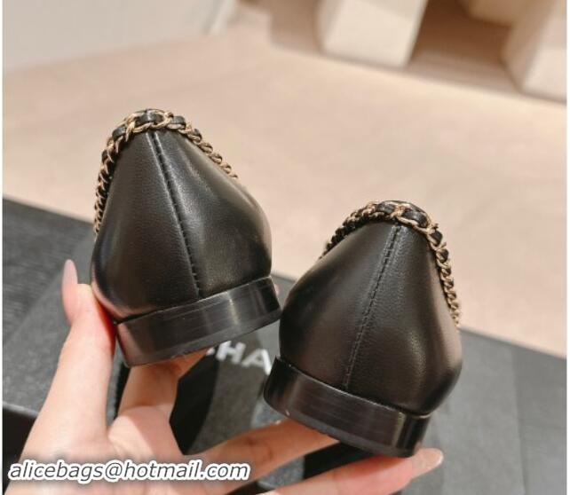 Good Quality Chanel Calfskin Ballerina Flat with Chain and Bow Black 091114