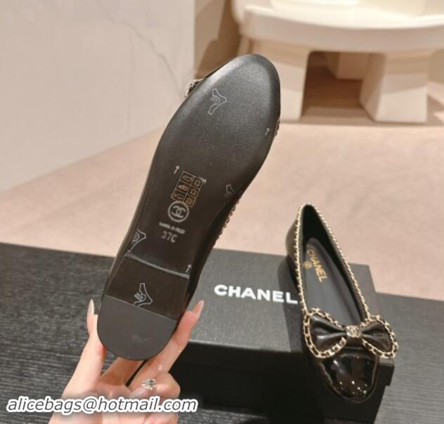 Good Quality Chanel Calfskin Ballerina Flat with Chain and Bow Black 091114