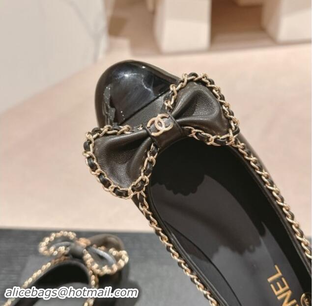 Good Quality Chanel Calfskin Ballerina Flat with Chain and Bow Black 091114