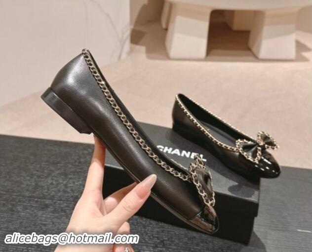 Good Quality Chanel Calfskin Ballerina Flat with Chain and Bow Black 091114