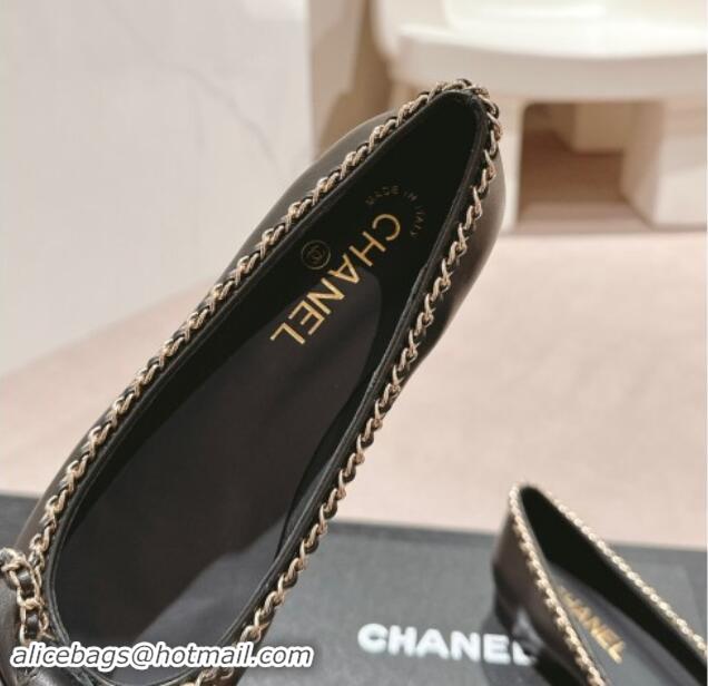 Good Quality Chanel Calfskin Ballerina Flat with Chain and Bow Black 091114