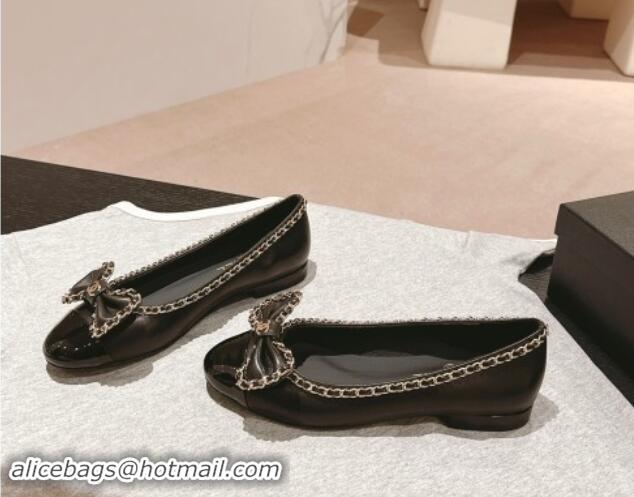 Good Quality Chanel Calfskin Ballerina Flat with Chain and Bow Black 091114