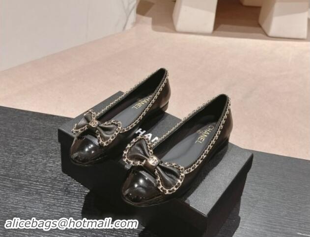 Good Quality Chanel Calfskin Ballerina Flat with Chain and Bow Black 091114