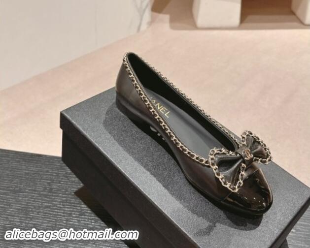 Good Quality Chanel Calfskin Ballerina Flat with Chain and Bow Black 091114