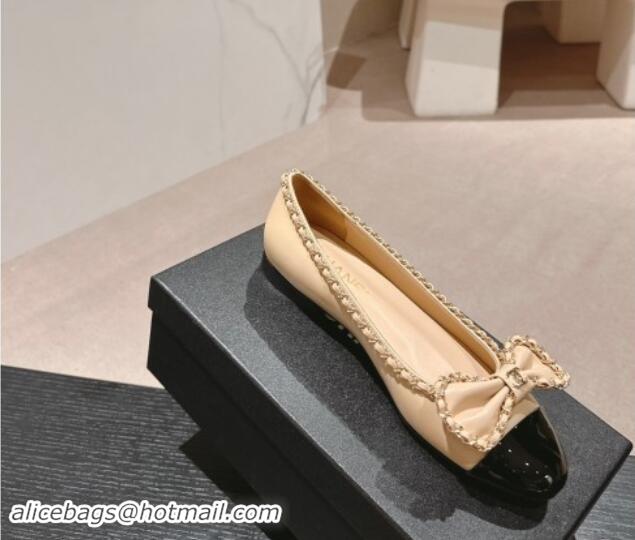 Good Quality Chanel Calfskin Ballerina Flat with Chain and Bow Black 091114