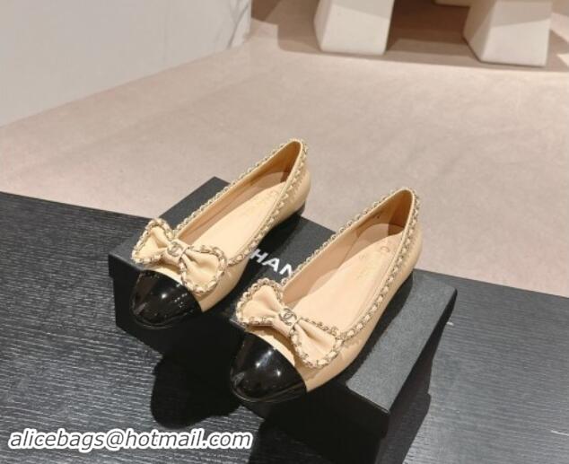 Good Quality Chanel Calfskin Ballerina Flat with Chain and Bow Black 091114