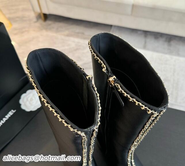 Charming Chanel Lambskin High Boots with Chain and Bow Black 091117