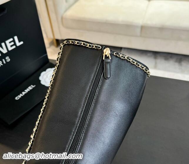 Charming Chanel Lambskin High Boots with Chain and Bow Black 091117