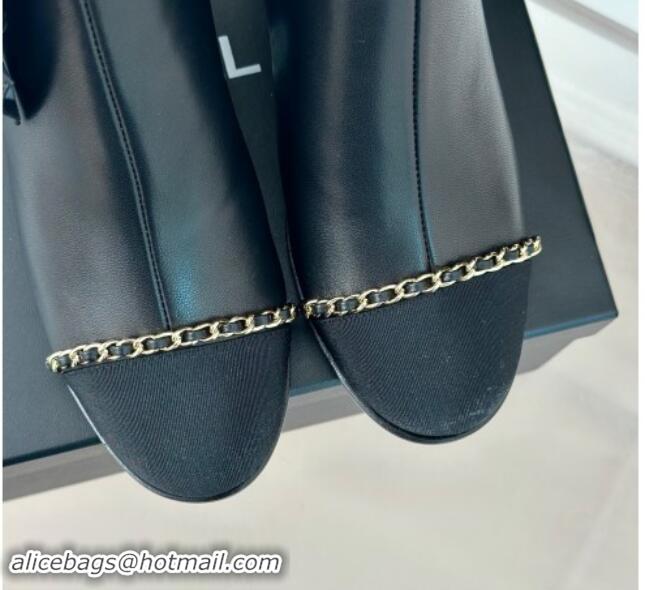 Good Quality Chanel Calfskin & Grosgrain Ankle Boots with Chain and Maxi Bow Black 091121