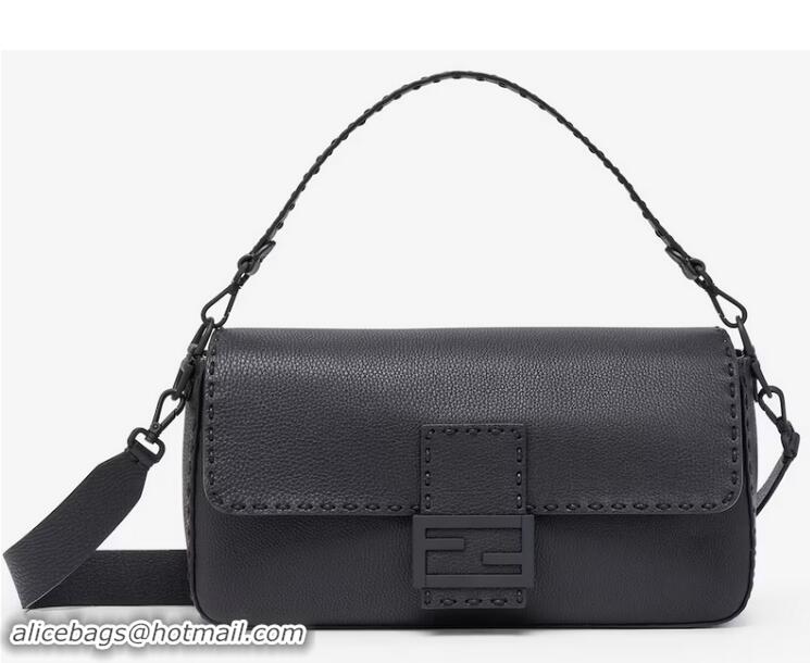 Top Quality Fendi Selleria Maxi Baguette Leather Bag FD7613 Black