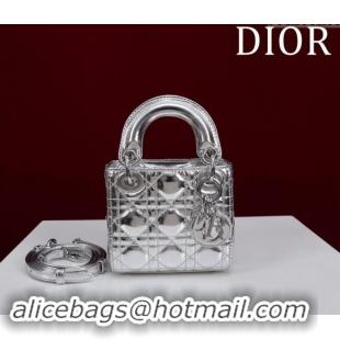 Buy Inexpensive Dior Micro Lady Dior Bag in metallic Leather M0856 Silver 2024