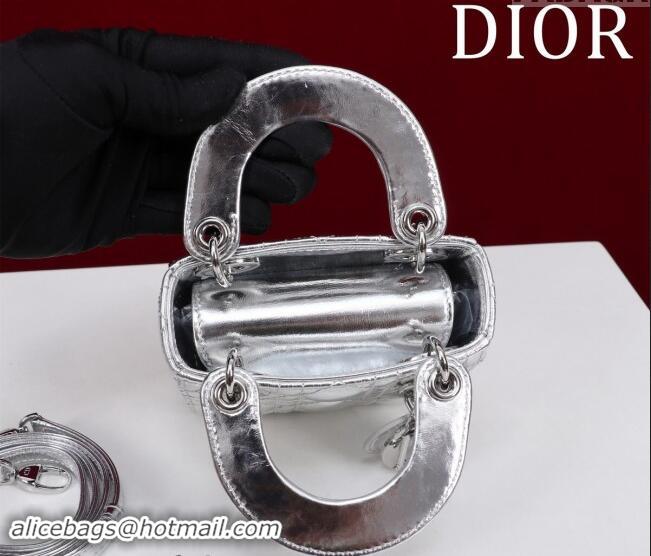 Buy Inexpensive Dior Micro Lady Dior Bag in metallic Leather M0856 Silver 2024