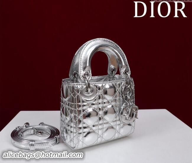 Buy Inexpensive Dior Micro Lady Dior Bag in metallic Leather M0856 Silver 2024