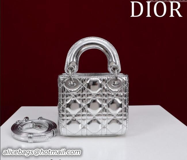 Buy Inexpensive Dior Micro Lady Dior Bag in metallic Leather M0856 Silver 2024