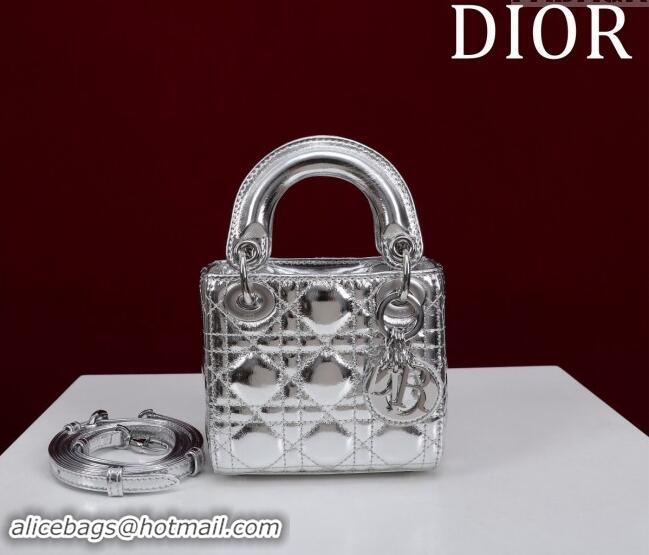 Buy Inexpensive Dior Micro Lady Dior Bag in metallic Leather M0856 Silver 2024