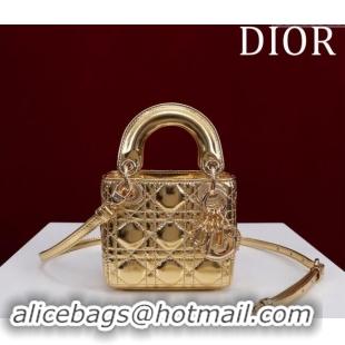 Buy Discount Dior Micro Lady Dior Bag in metallic Leather Golden M0856 Yellow 2024