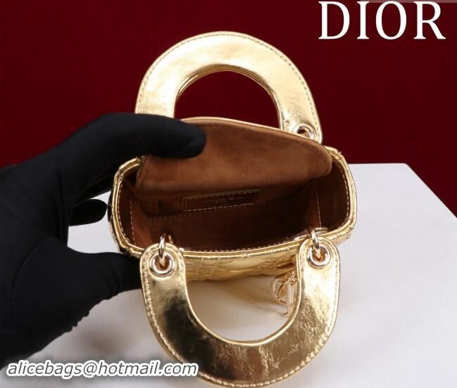 Buy Discount Dior Micro Lady Dior Bag in metallic Leather Golden M0856 Yellow 2024