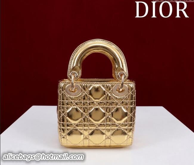 Buy Discount Dior Micro Lady Dior Bag in metallic Leather Golden M0856 Yellow 2024