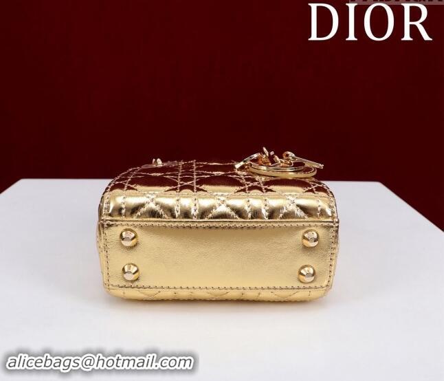 Buy Discount Dior Micro Lady Dior Bag in metallic Leather Golden M0856 Yellow 2024