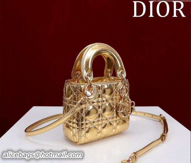 Buy Discount Dior Micro Lady Dior Bag in metallic Leather Golden M0856 Yellow 2024