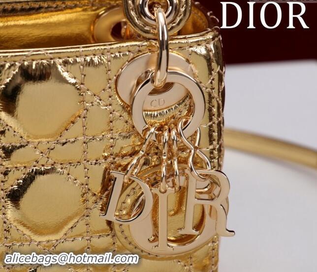 Buy Discount Dior Micro Lady Dior Bag in metallic Leather Golden M0856 Yellow 2024