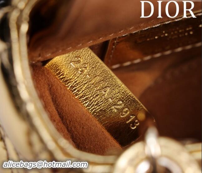 Buy Discount Dior Micro Lady Dior Bag in metallic Leather Golden M0856 Yellow 2024