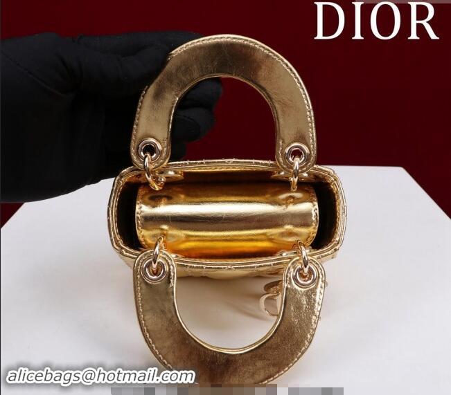 Buy Discount Dior Micro Lady Dior Bag in metallic Leather Golden M0856 Yellow 2024