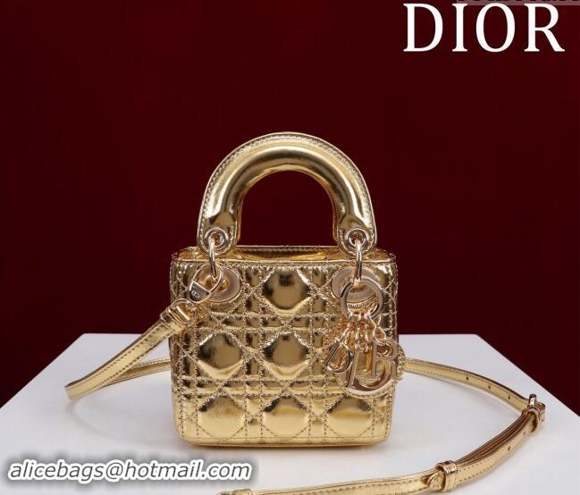 Buy Discount Dior Micro Lady Dior Bag in metallic Leather Golden M0856 Yellow 2024