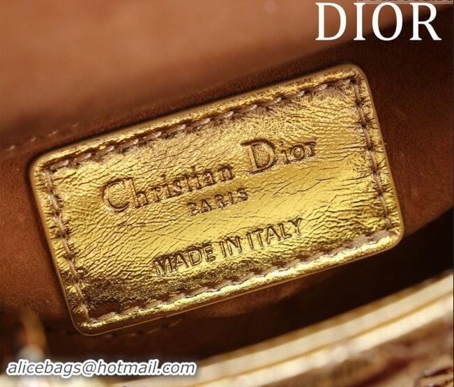 Buy Discount Dior Micro Lady Dior Bag in metallic Leather Golden M0856 Yellow 2024