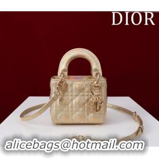 Grade Cheap Dior Micro Lady Dior Bag in Metallic Iridescent Leather M0856 Gold 2024