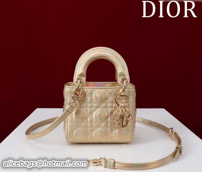 Grade Cheap Dior Micro Lady Dior Bag in Metallic Iridescent Leather M0856 Gold 2024