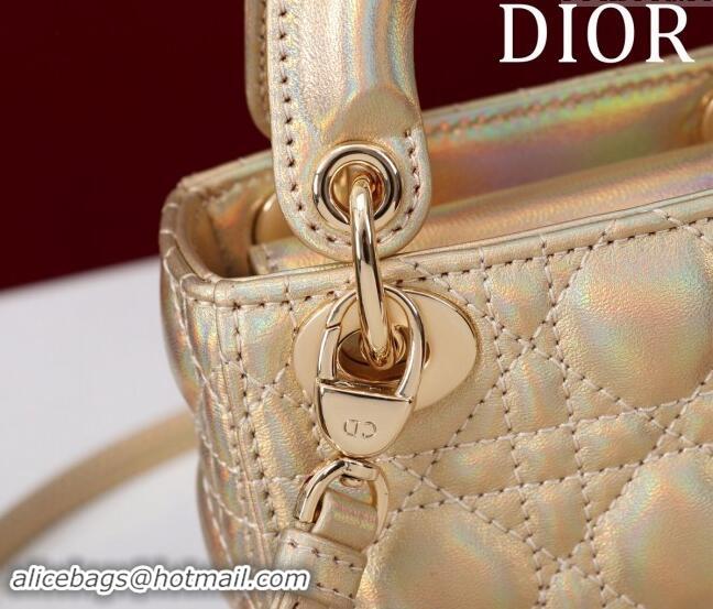 Grade Cheap Dior Micro Lady Dior Bag in Metallic Iridescent Leather M0856 Gold 2024