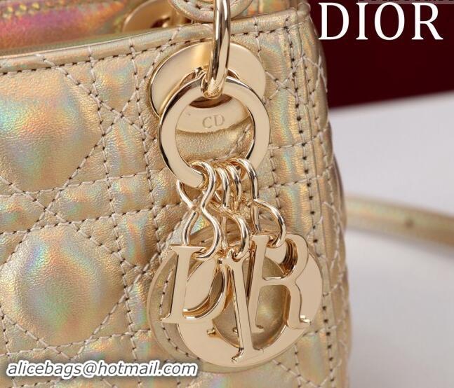 Grade Cheap Dior Micro Lady Dior Bag in Metallic Iridescent Leather M0856 Gold 2024