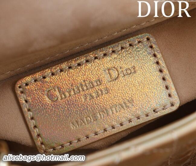 Grade Cheap Dior Micro Lady Dior Bag in Metallic Iridescent Leather M0856 Gold 2024