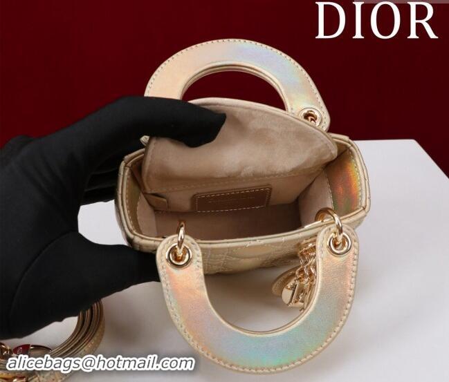 Grade Cheap Dior Micro Lady Dior Bag in Metallic Iridescent Leather M0856 Gold 2024