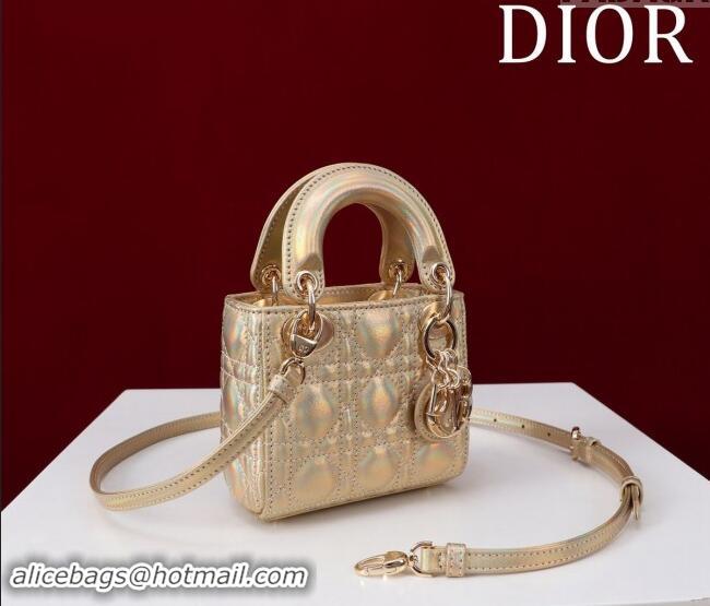 Grade Cheap Dior Micro Lady Dior Bag in Metallic Iridescent Leather M0856 Gold 2024