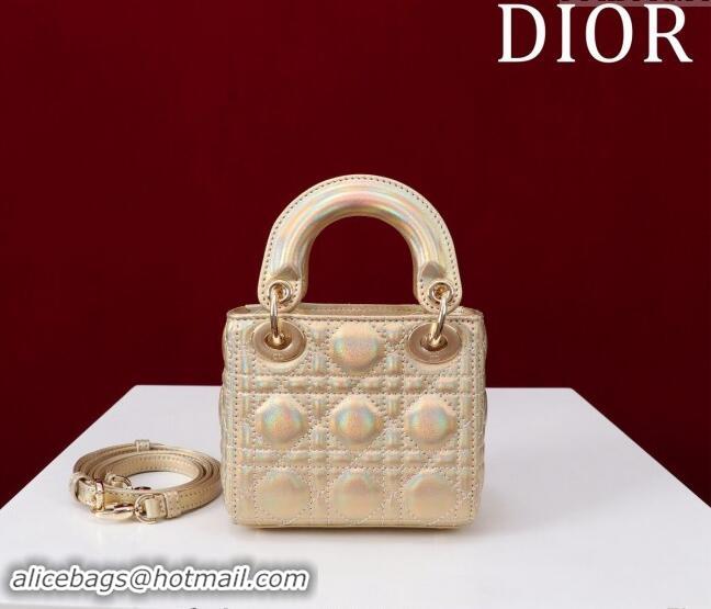 Grade Cheap Dior Micro Lady Dior Bag in Metallic Iridescent Leather M0856 Gold 2024