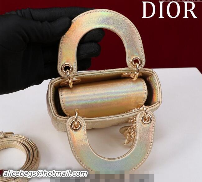 Grade Cheap Dior Micro Lady Dior Bag in Metallic Iridescent Leather M0856 Gold 2024