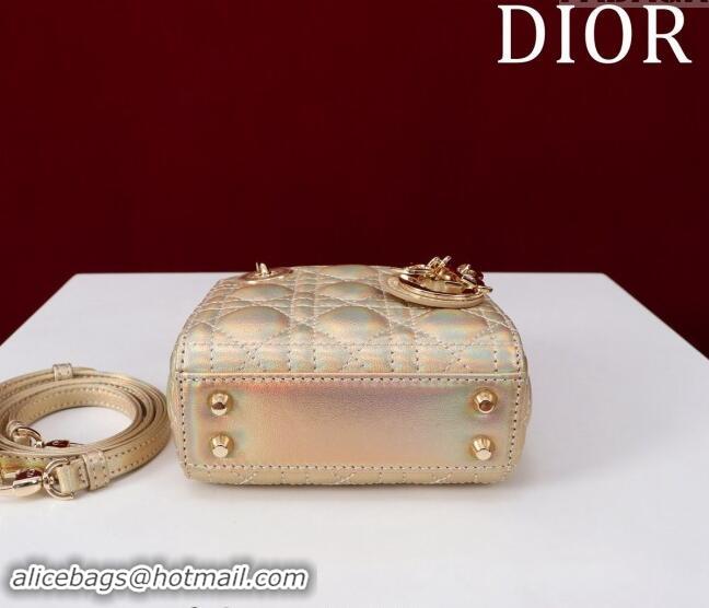 Grade Cheap Dior Micro Lady Dior Bag in Metallic Iridescent Leather M0856 Gold 2024