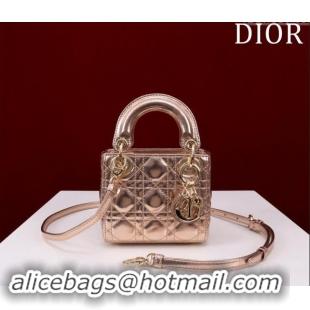 Promotional Dior Micro Lady Dior Bag in metallic Leather M0856 Rose Gold 2024