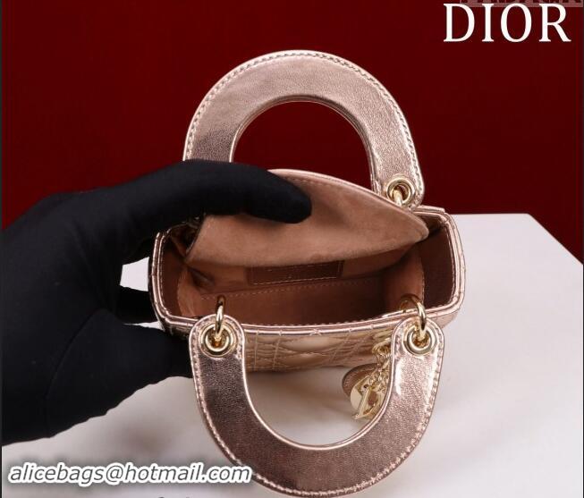 Promotional Dior Micro Lady Dior Bag in metallic Leather M0856 Rose Gold 2024