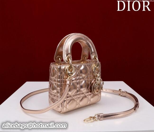 Promotional Dior Micro Lady Dior Bag in metallic Leather M0856 Rose Gold 2024