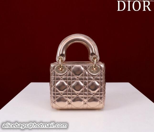 Promotional Dior Micro Lady Dior Bag in metallic Leather M0856 Rose Gold 2024