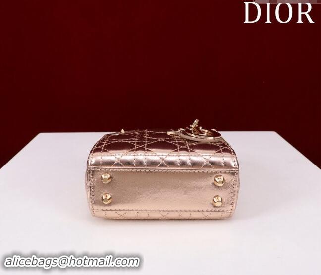 Promotional Dior Micro Lady Dior Bag in metallic Leather M0856 Rose Gold 2024