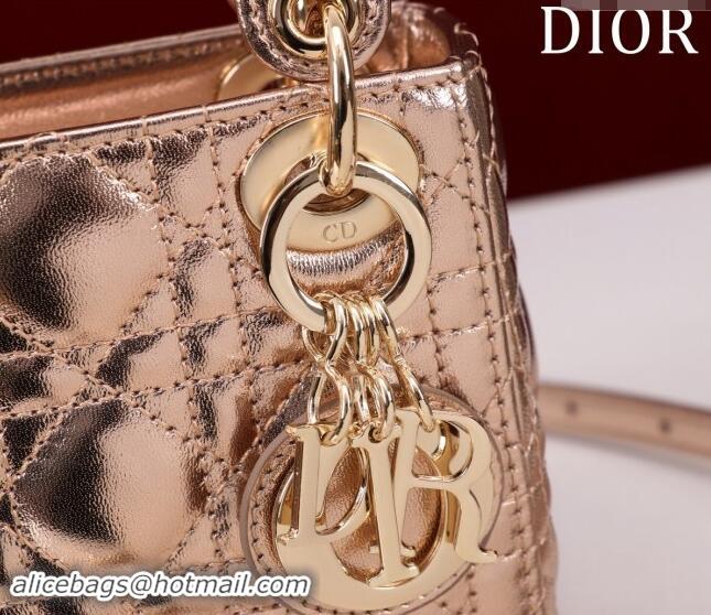 Promotional Dior Micro Lady Dior Bag in metallic Leather M0856 Rose Gold 2024