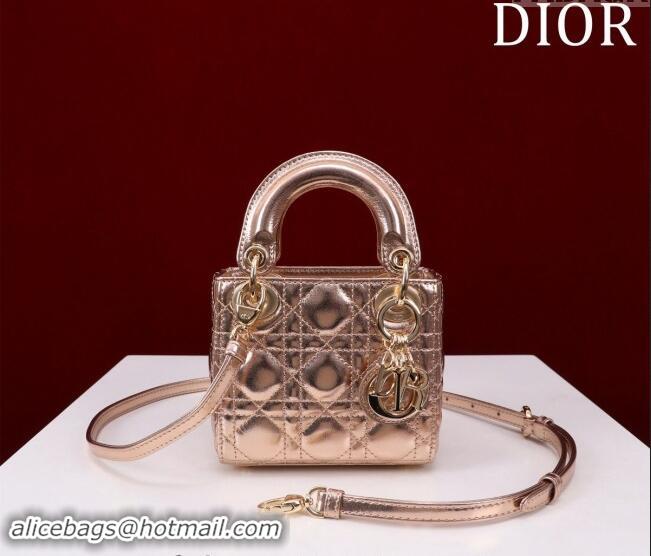 Promotional Dior Micro Lady Dior Bag in metallic Leather M0856 Rose Gold 2024