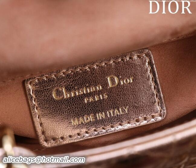 Promotional Dior Micro Lady Dior Bag in metallic Leather M0856 Rose Gold 2024