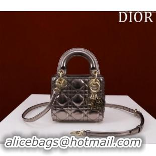 Big Discount Dior Micro Lady Dior Bag in metallic Leather M0856 Grey 2024